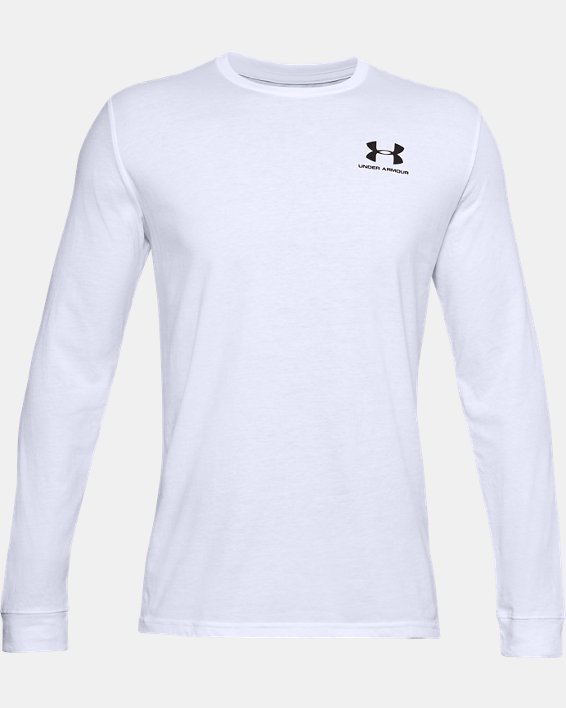 Men's UA Sportstyle Left Chest Long Sleeve in White image number 4